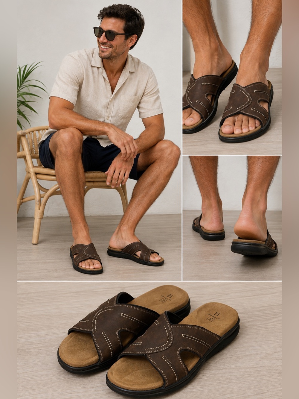 NWT George Sunside Brown Comfort Slide Sandals Men’s Size 12